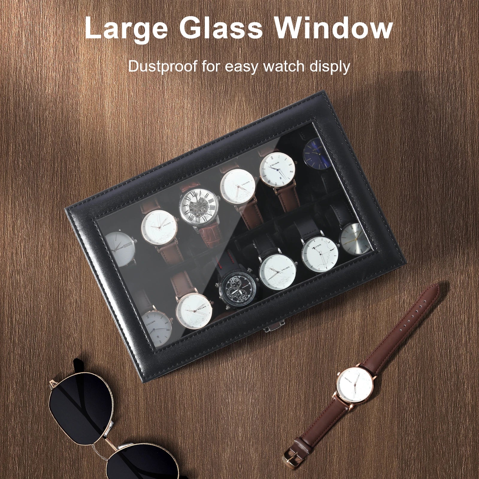 Watch Box Case Organizer Watches Holder Jewelry Storage Top Glass Display Gift | eBay