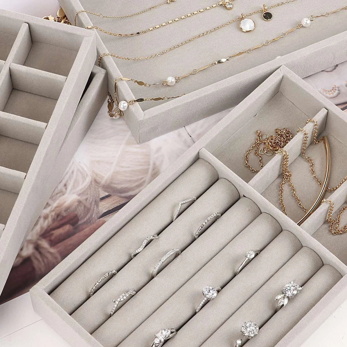 Velvet Jewelry Ring Display Organizer Tray Holder Box Earring Storage Case Large | eBay