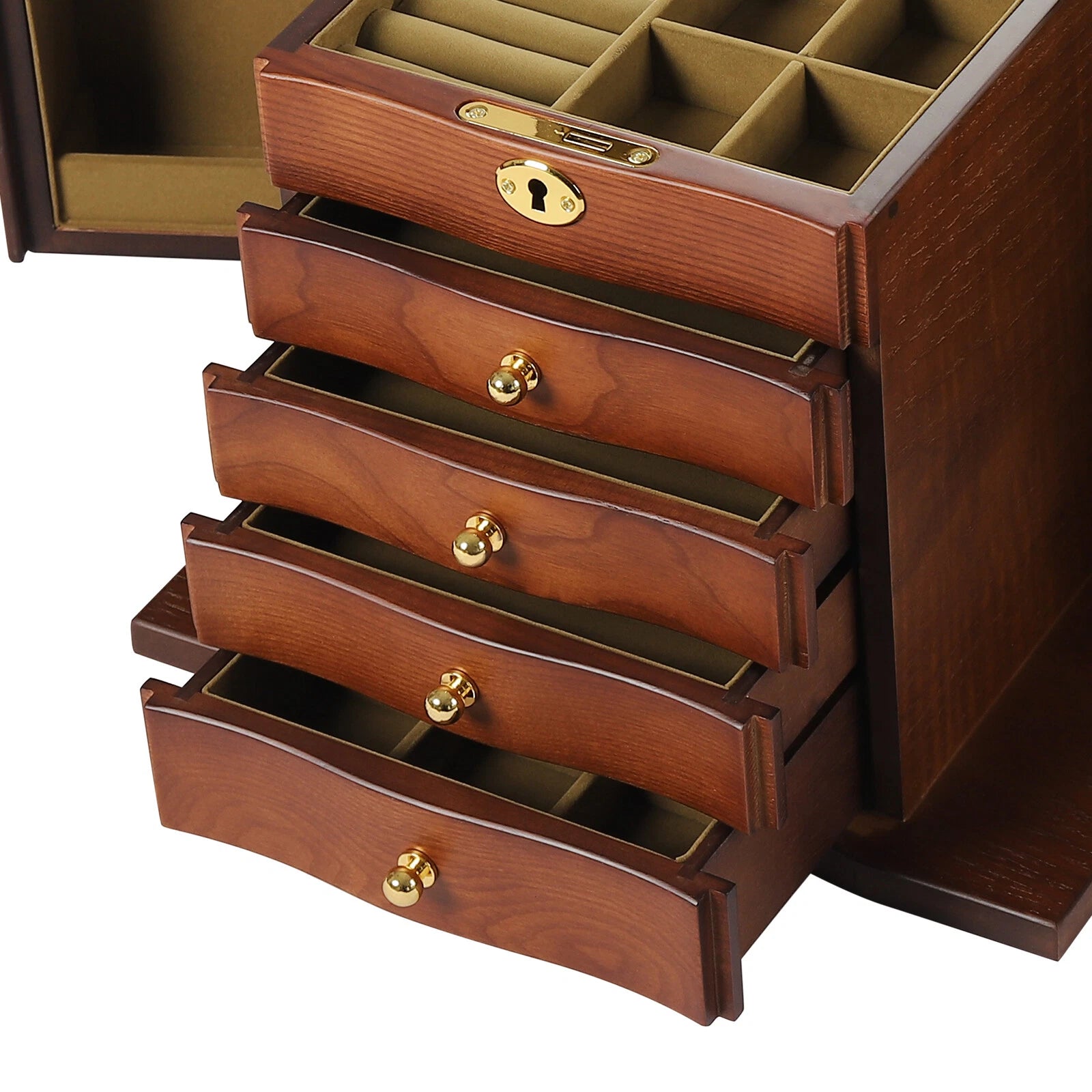 Wooden 5-Layer Large 4 Drawers Jewelry Box For Wowen with Mirror Organizer Box | eBay