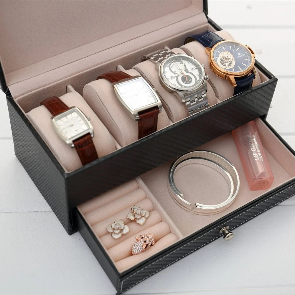 4-Slot Watch Box For Men Leather Display Case Holder Organizer Jewelry Storage | eBay