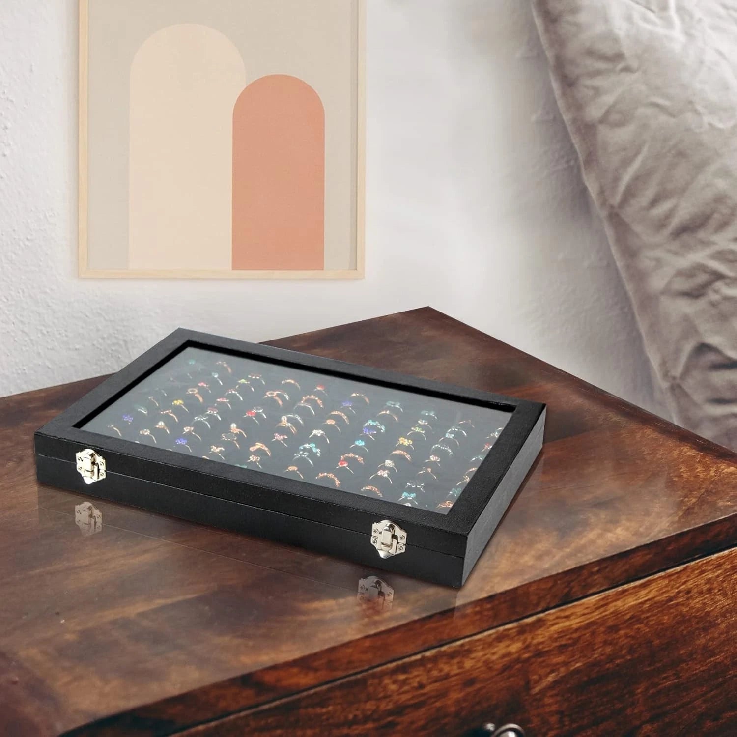 Ring Organizer Box 100 Slots Storage Display Case Tray Holder PU Leather Black | eBay