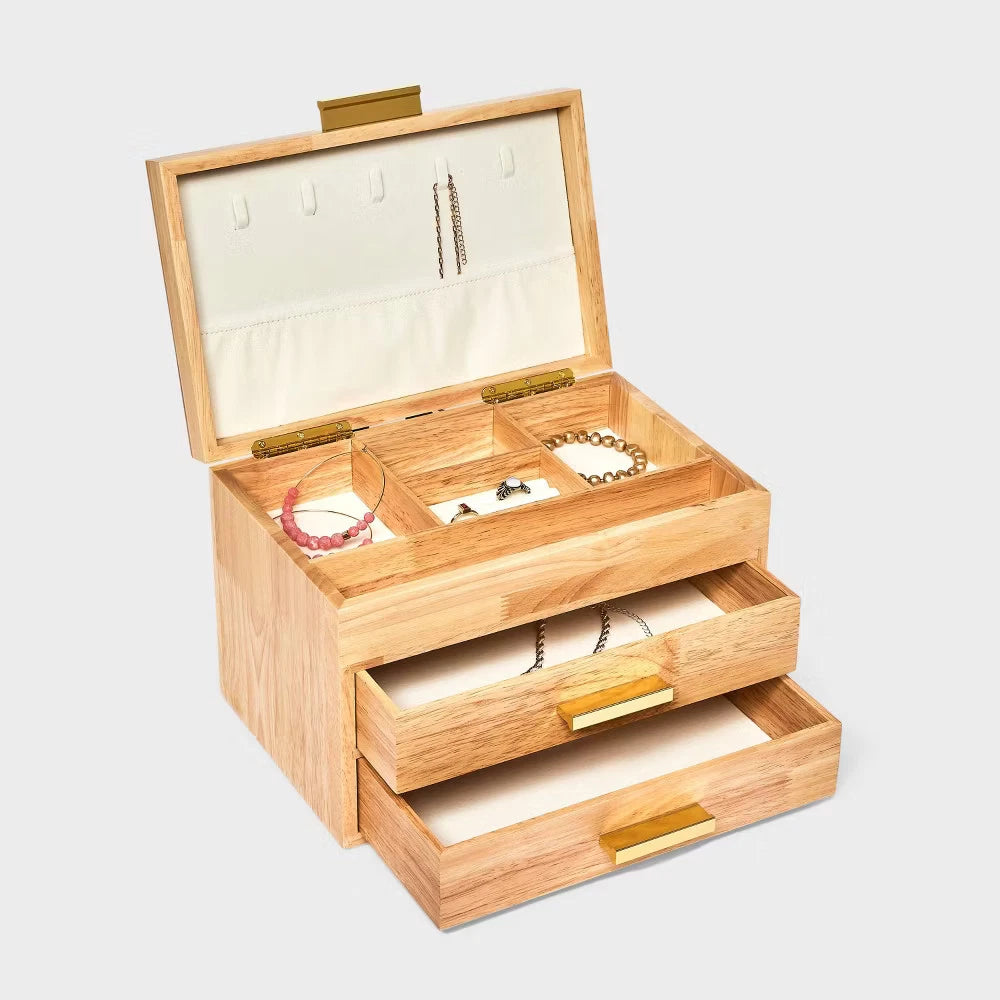 Three Drawer Wood Organizer Jewelry Box - A New Day Light Brown | eBay