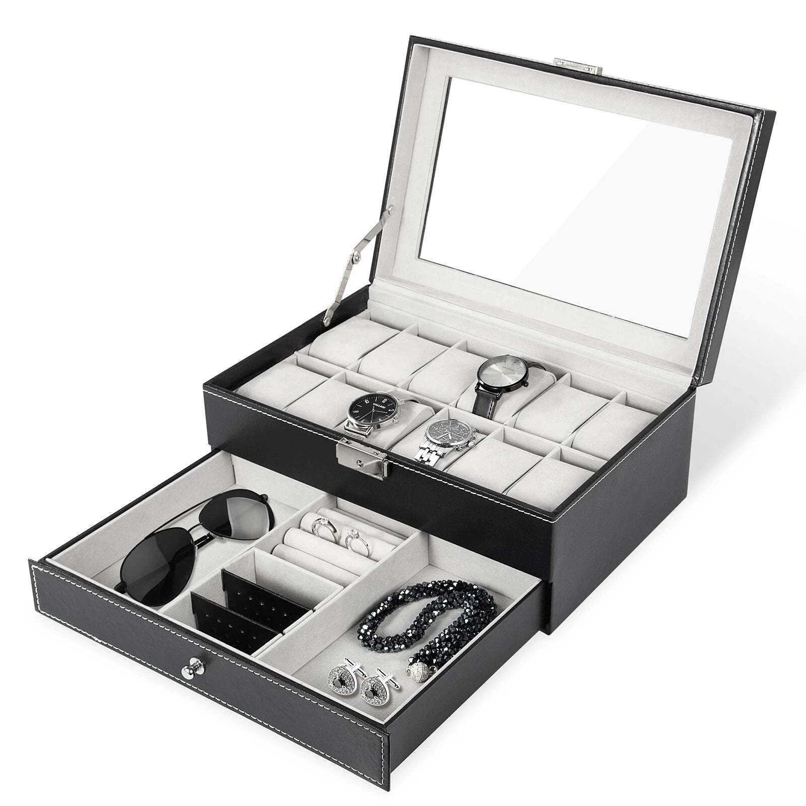 Watch Box Case Organizer Watches Holder Jewelry Storage Top Glass Display Gift | eBay