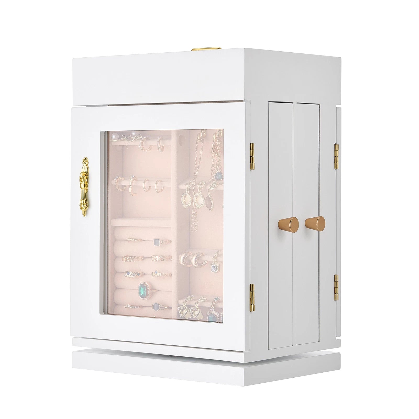 Jewelry Box 360° Rotating Jewelry Organizer with Built-in 4 Necklace Hooks White | eBay