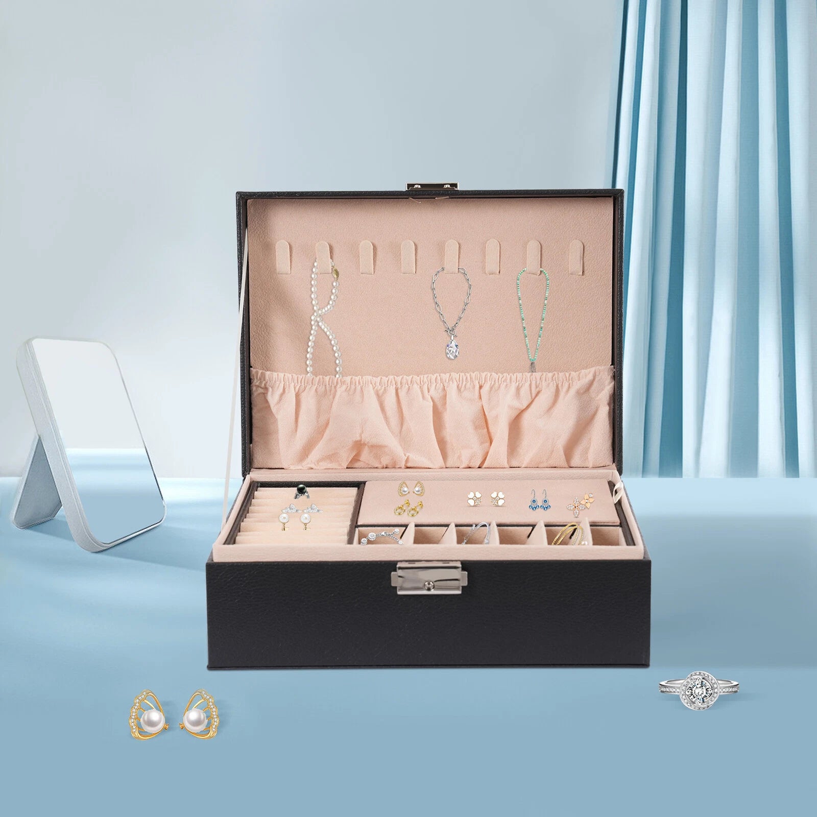 JeWelry Organizer Case 2 Layer Large Box Display Storage Case Fit Women Girls | eBay