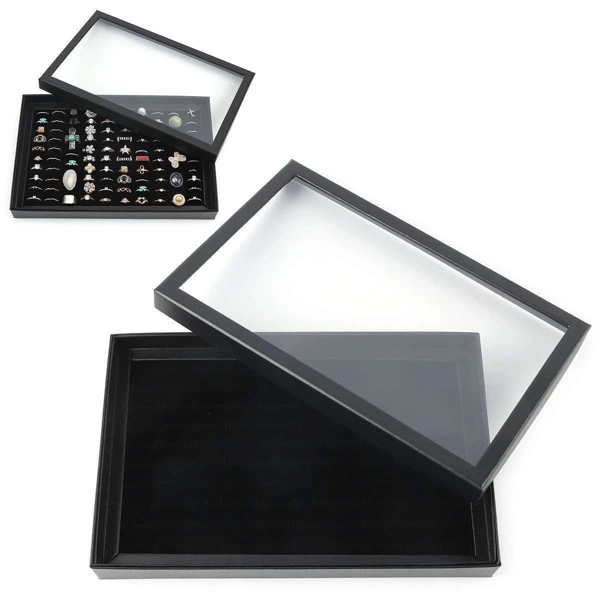 2x 100Slots Jewelry Ring Display Organizer Case Tray Earrings Holder Storage Box | eBay