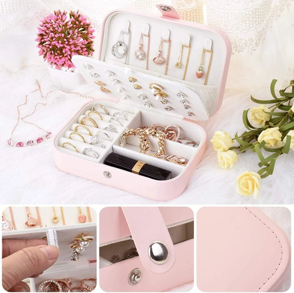 Double Layer Jewelry Box Organizer Case Rings Earrings Necklace Storage Portable | eBay