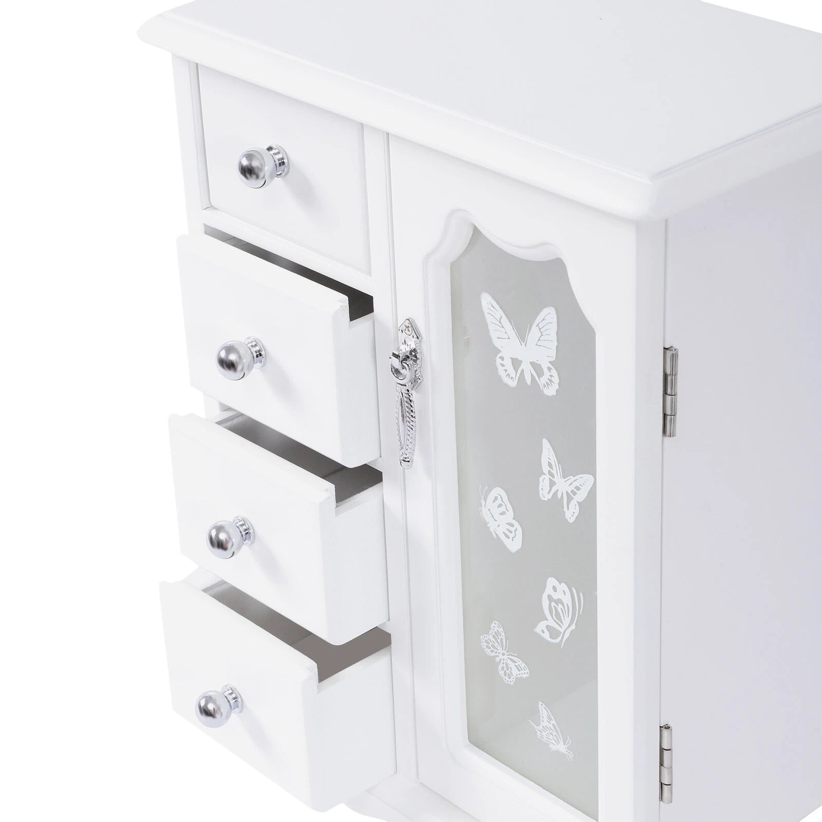 Jewelry Box Organizer Case Wooden with 4 Drawers Gift for Girls or Women White | eBay