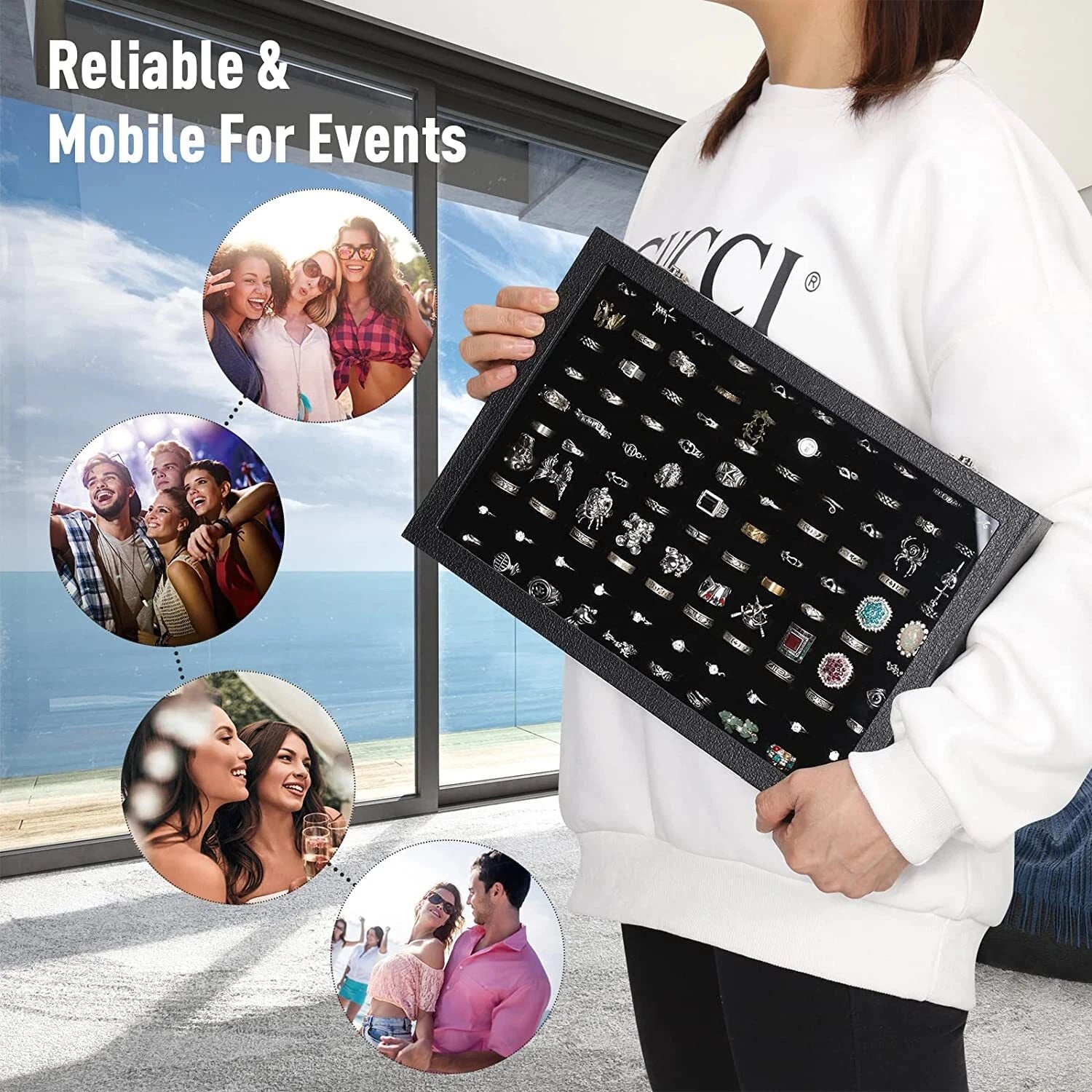 Black 100 Slots Ring Case Organizer Box,Rings Holder Storage Boxes with Glass | eBay