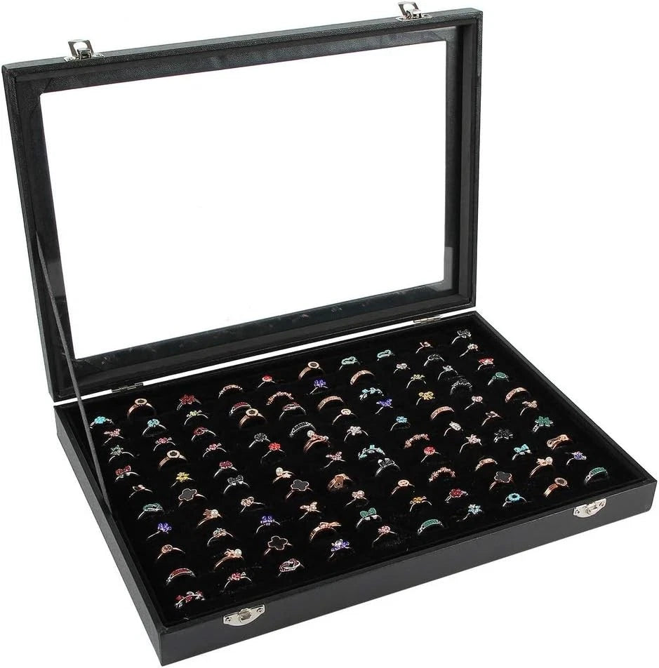 Ring Organizer Box 100 Slots Storage Display Case Tray Holder PU Leather Black | eBay