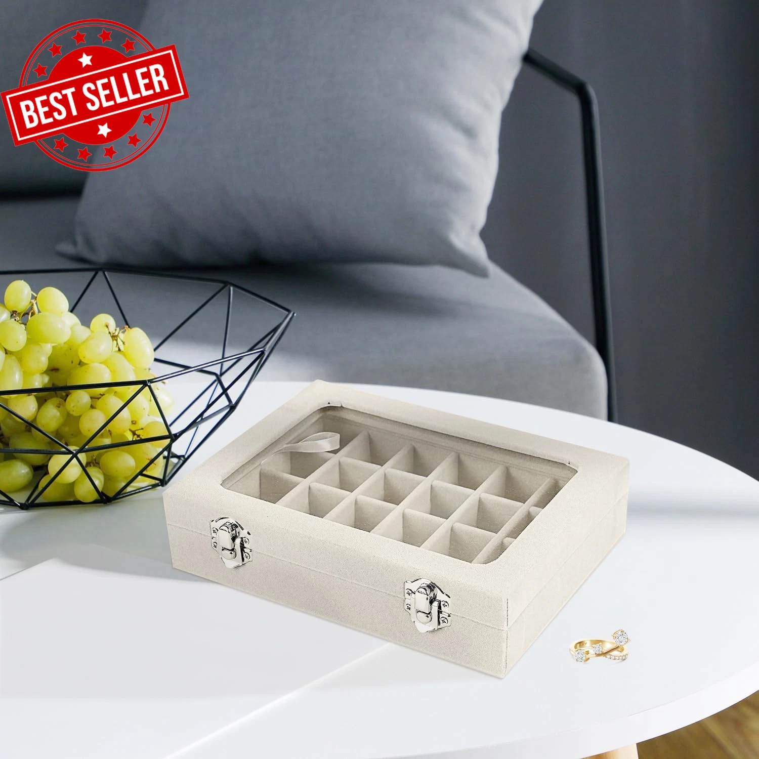 Jewelry Box 24 Grid Velvet Earring Tray with Clear Lid Ring Display Storage Orga | eBay