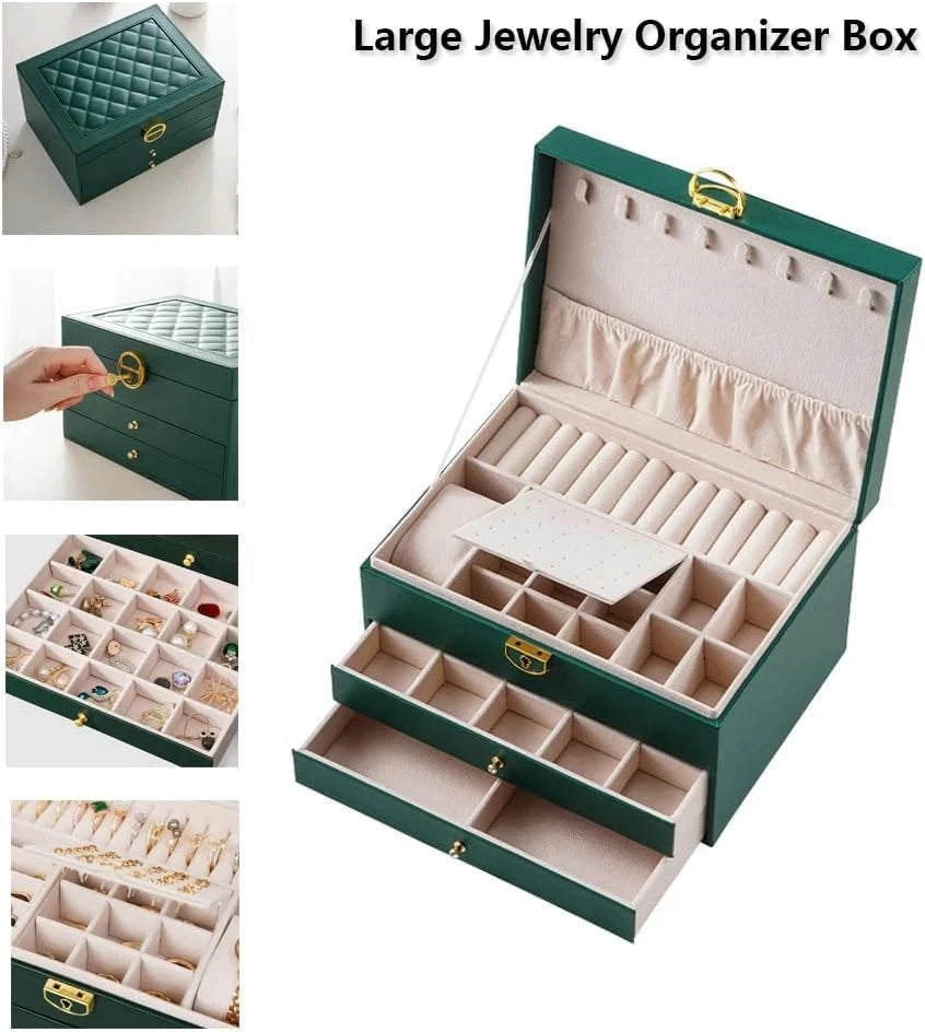 3 Layers Jewelry Box Organizer Earrings Bracelets Rings Watches Storage Case | eBay