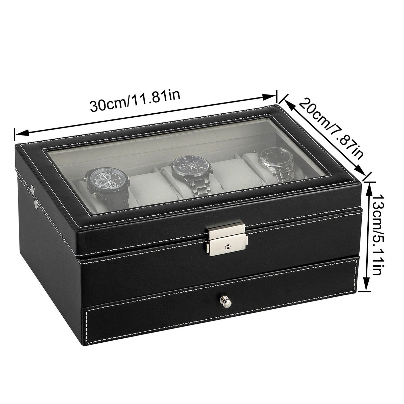 Watch Box Case Organizer Watches Holder Jewelry Storage Top Glass Display Gift | eBay