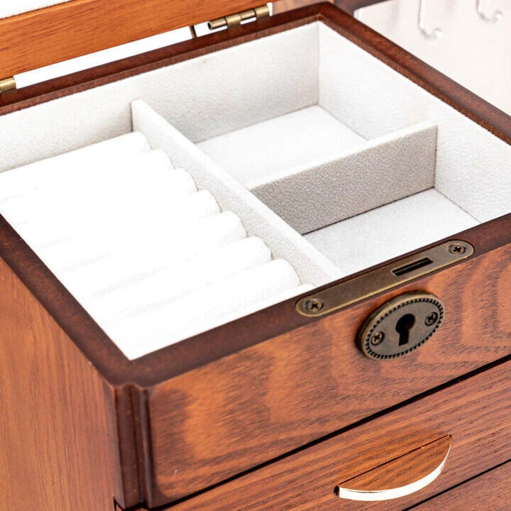 7 Layers Jewelry Box Large Wooden Organizer Box with Mirror Safe Lock for Women | eBay