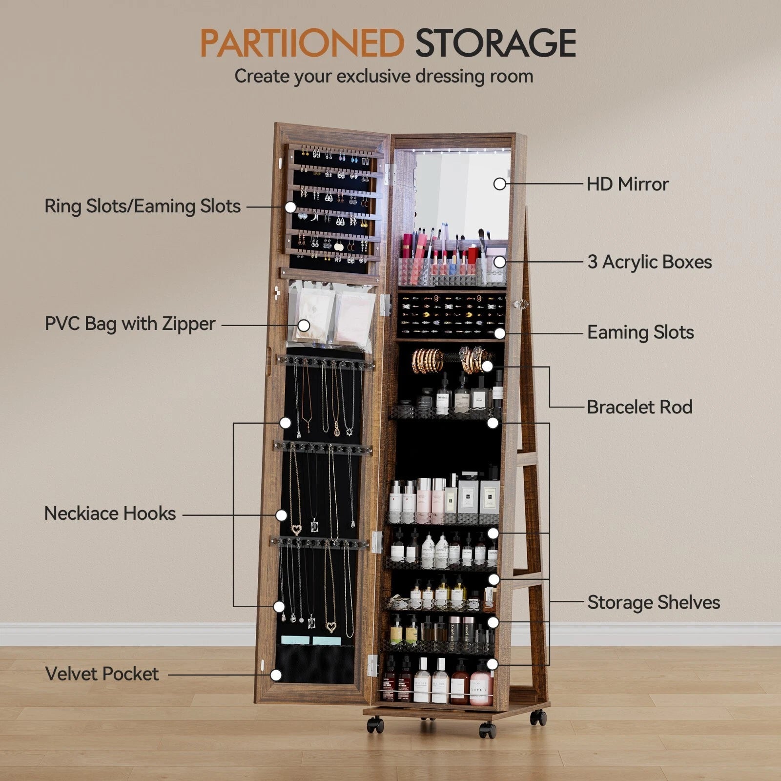 360°Rotating LED Jewelry Armoire with Lockable, Large Capacity Jewelry Organizer | eBay