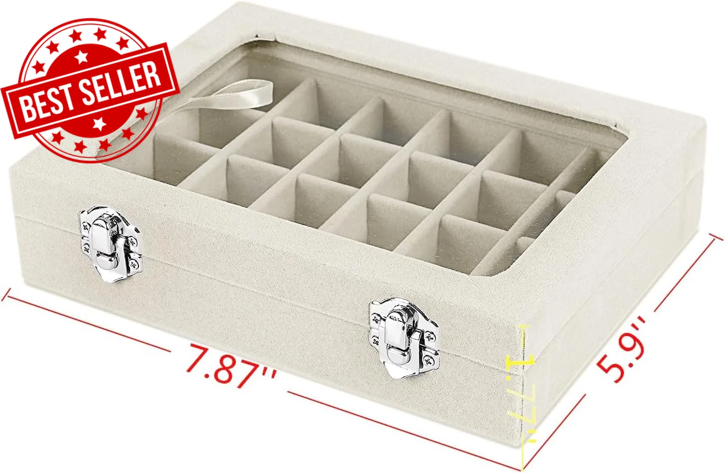 Jewelry Box 24 Grid Velvet Earring Tray with Clear Lid Ring Display Storage Orga | eBay