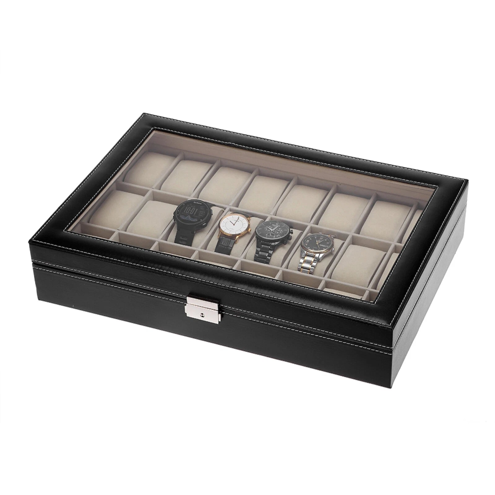 Watch Box Case Organizer Watches Holder Jewelry Storage Top Glass Display Gift | eBay