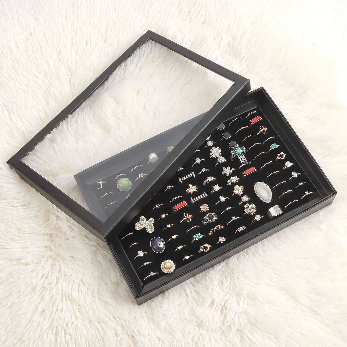 2x 100Slots Jewelry Ring Display Organizer Case Tray Earrings Holder Storage Box | eBay