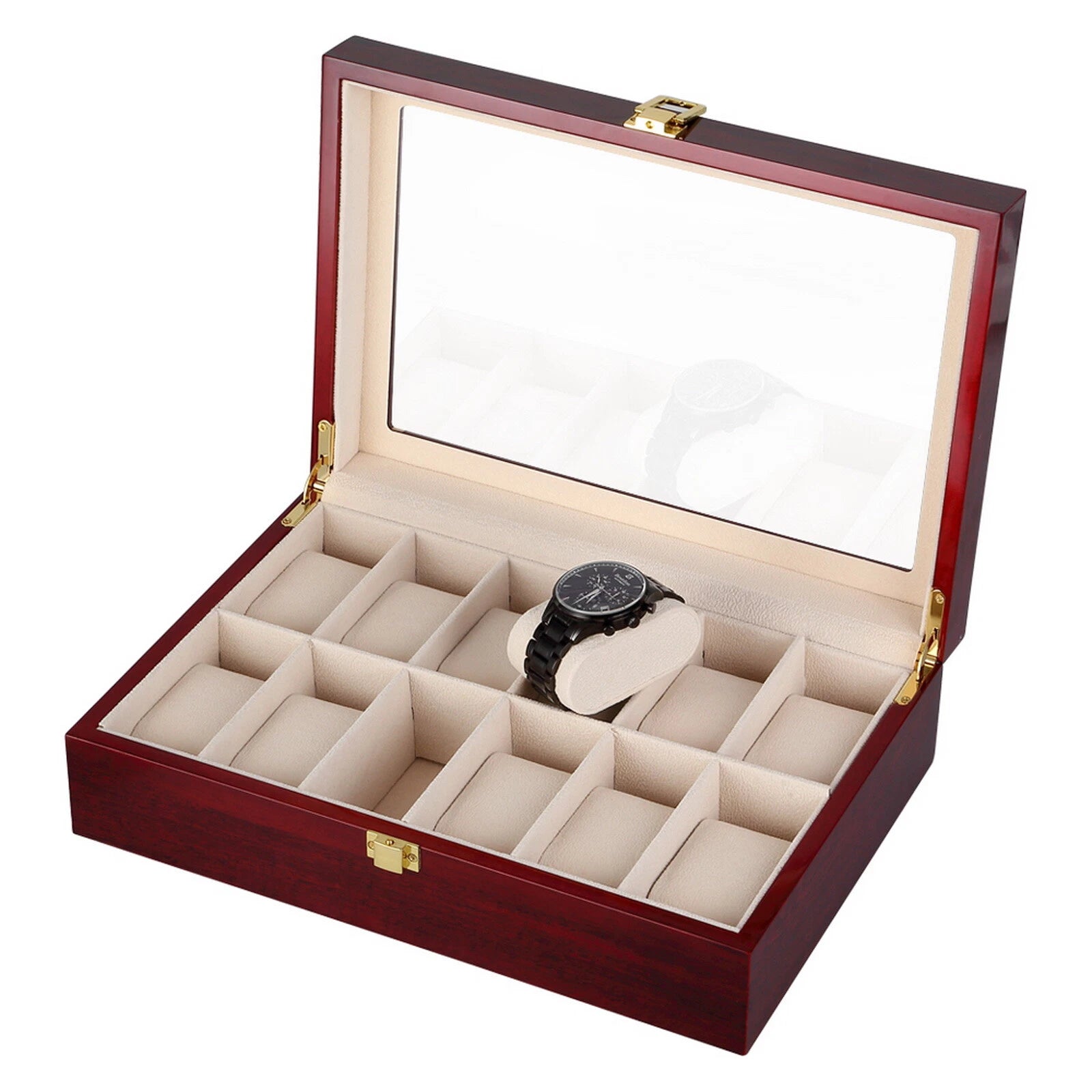 Watch Box Case Organizer Watches Holder Jewelry Storage Top Glass Display Gift | eBay