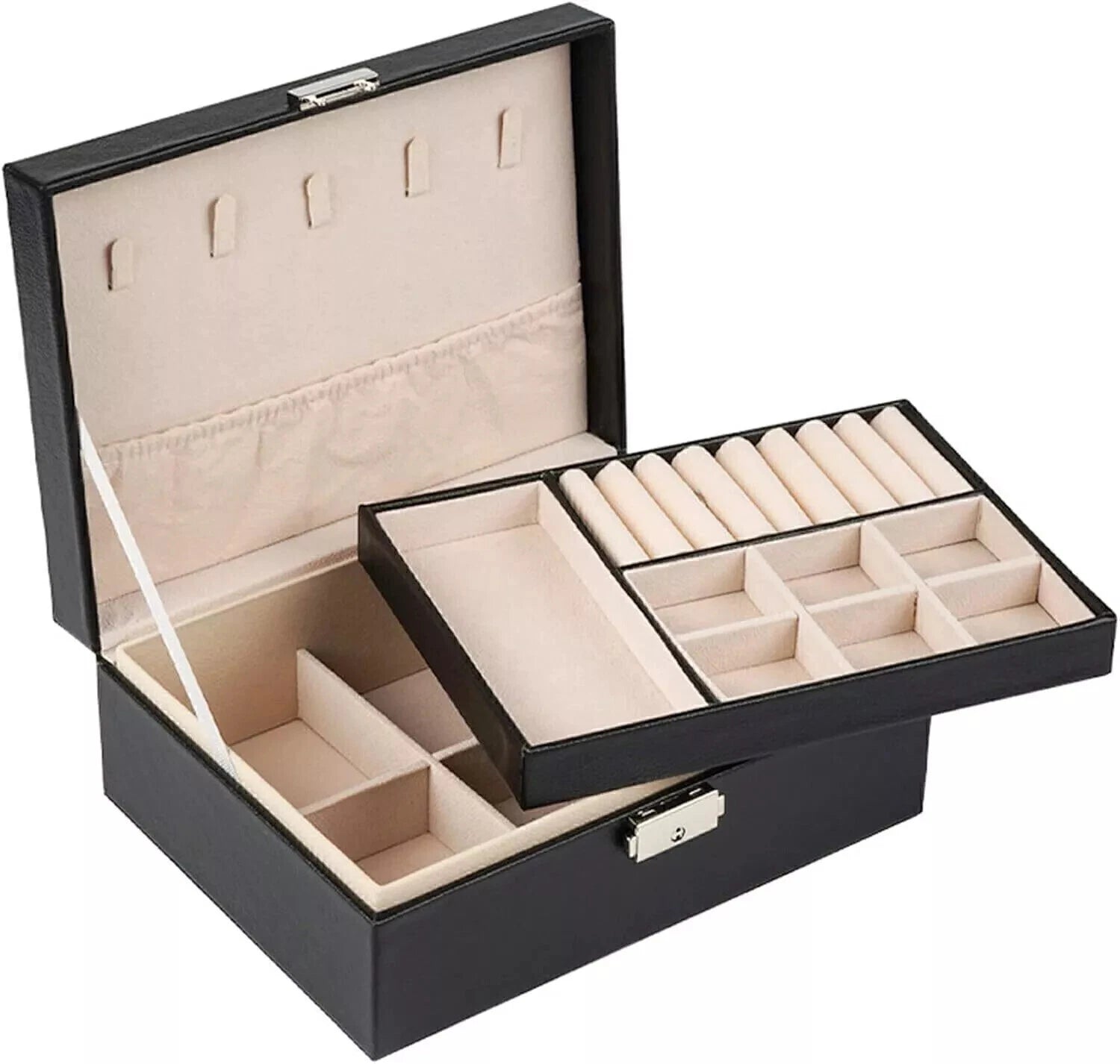 Jewelry Boxes for Women Jewelry Box Organizer 2 Layer PU Leather Display | eBay
