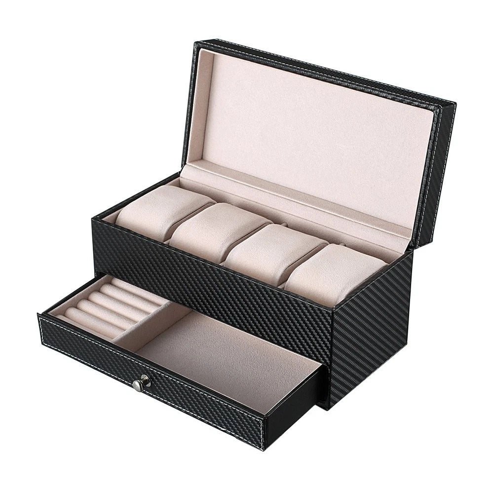 4-Slot Watch Box For Men Leather Display Case Holder Organizer Jewelry Storage | eBay