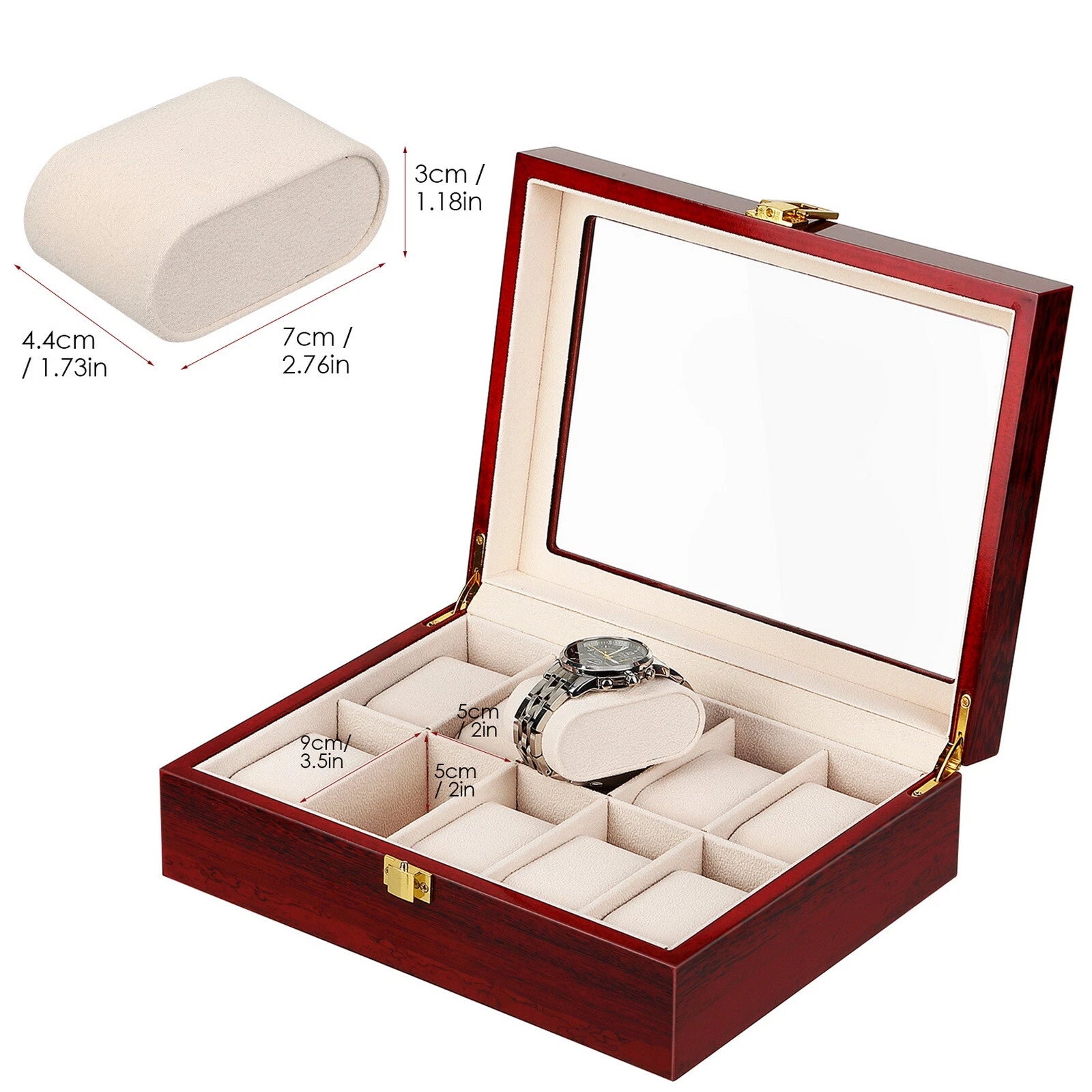 Watch Box Case Organizer Watches Holder Jewelry Storage Top Glass Display Gift | eBay