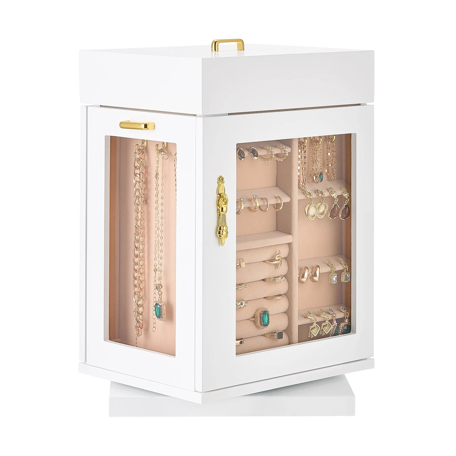 Jewelry Box 360° Rotating Jewelry Organizer with Built-in 4 Necklace Hooks White | eBay