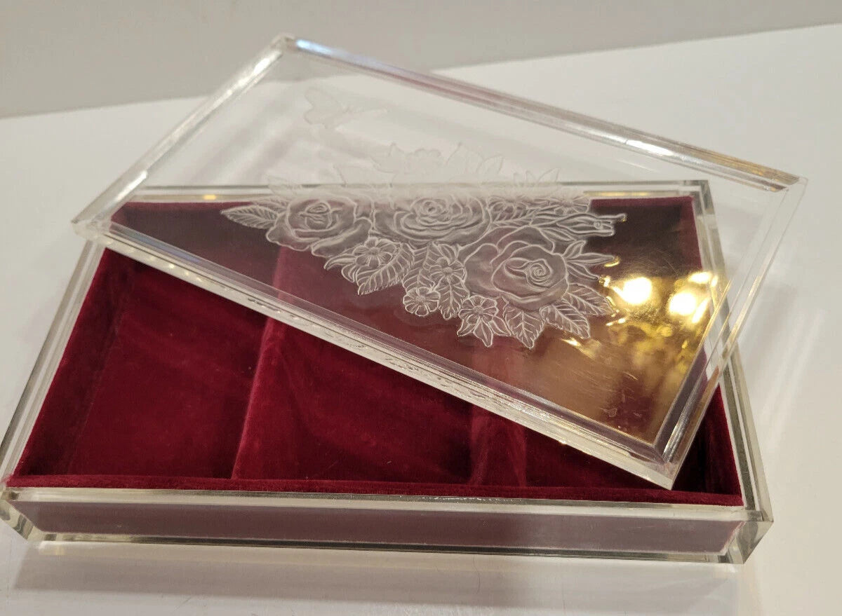 3 Compartment Jewelry Box/Organizer/Display Case 5” x 8.5” x 1.5” Frosted Floral | eBay