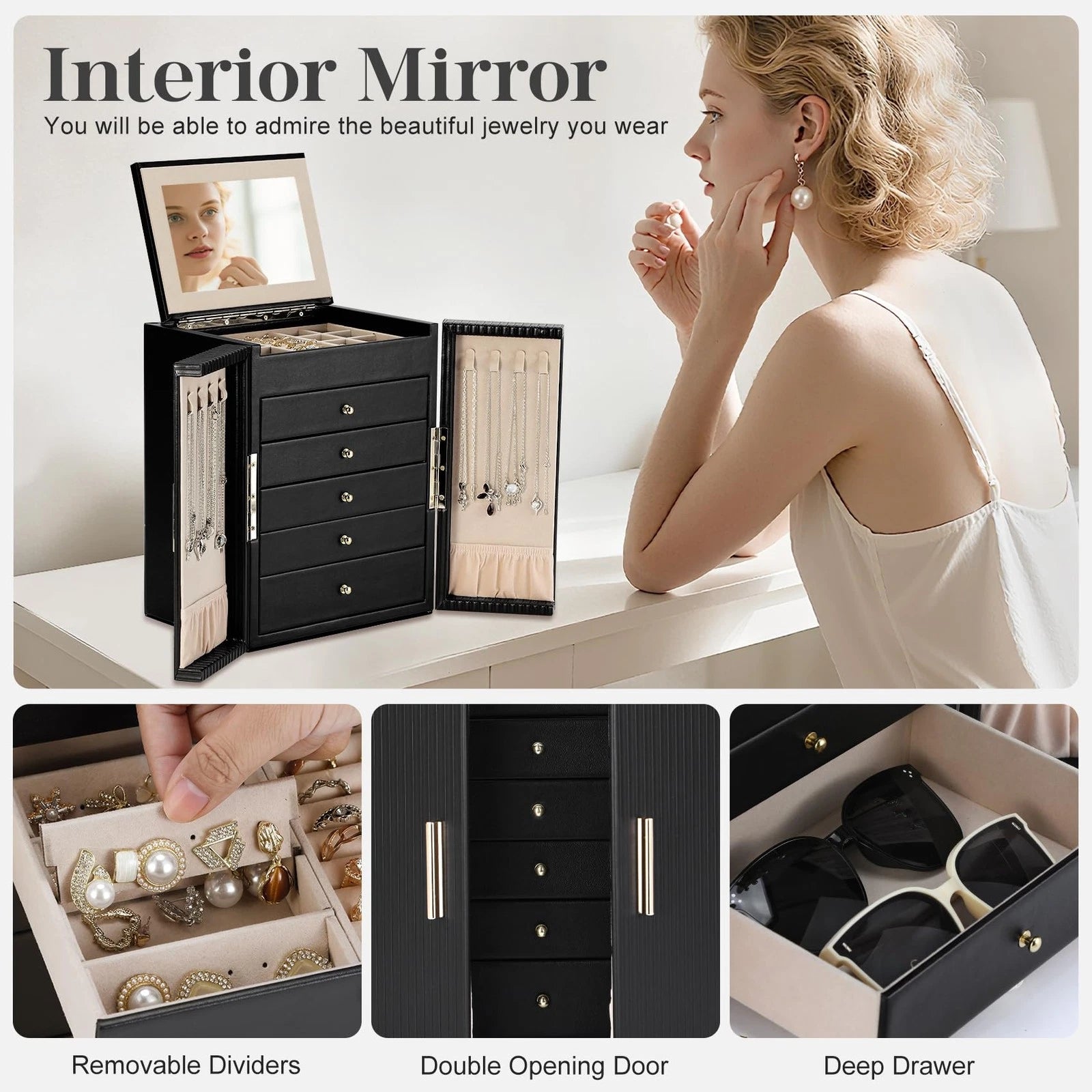 Large Jewelry Organizer Box with 5 Drawers, Jewelry Box for Women, 6-Tier Jew... | eBay