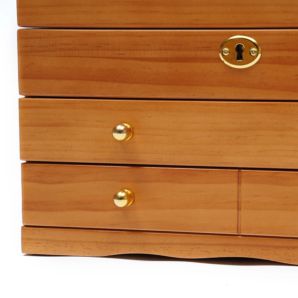 Large Capacity Wooden Jewelry Box 3 Layers W/ Safe Lock Retro Storage Organizer | eBay