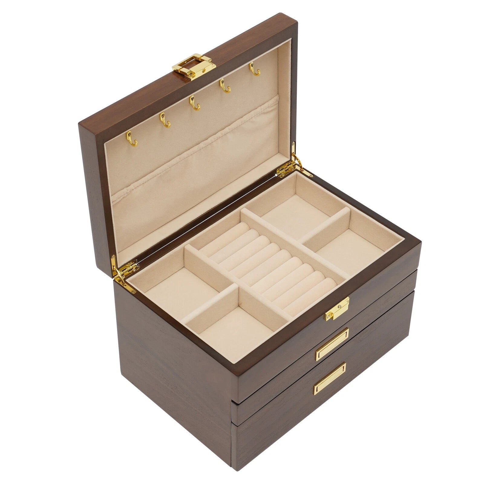 Elegant 3-Layer Wooden Jewelry Box with Pull-Out Drawers and Necklace Hooks | eBay