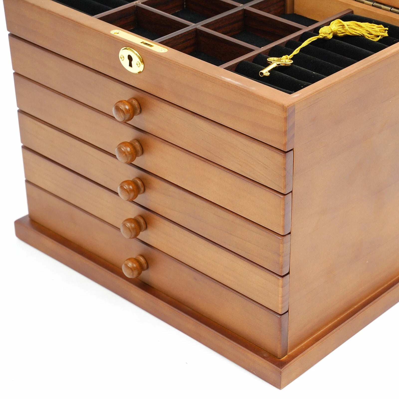 Jewelry Box Wood for Wowen 6-Layer Large Organizer Box with Mirror & 5 Drawers | eBay