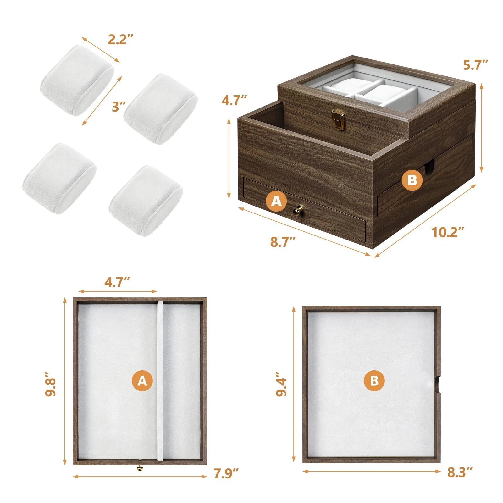 Watch Box For Men Jewelry Organizer With Real Glass Case Ring Bracelet Necklce | eBay