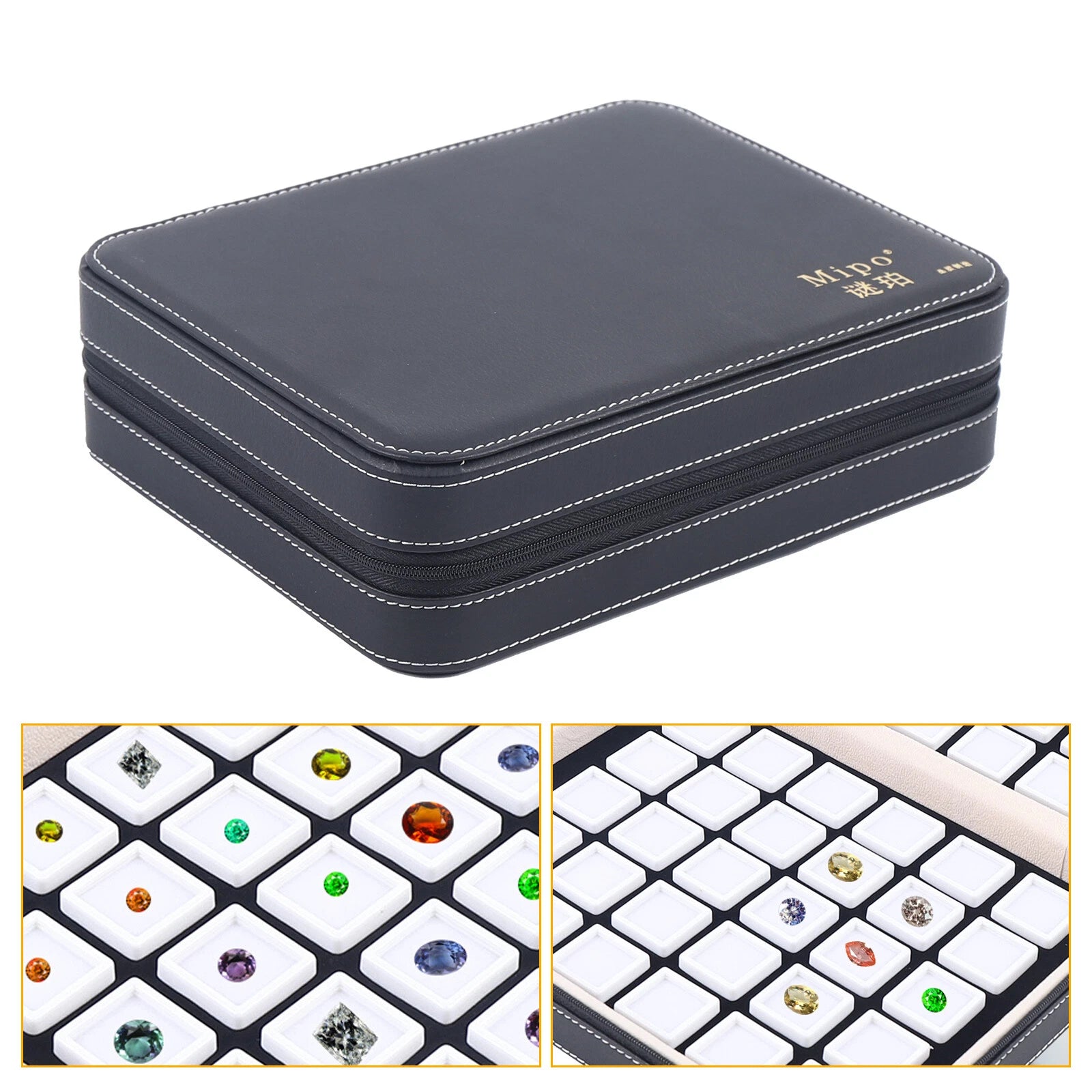 60 Grids Leather Gemstone Gem Diamond Storage Case Jewelry Display Box | eBay