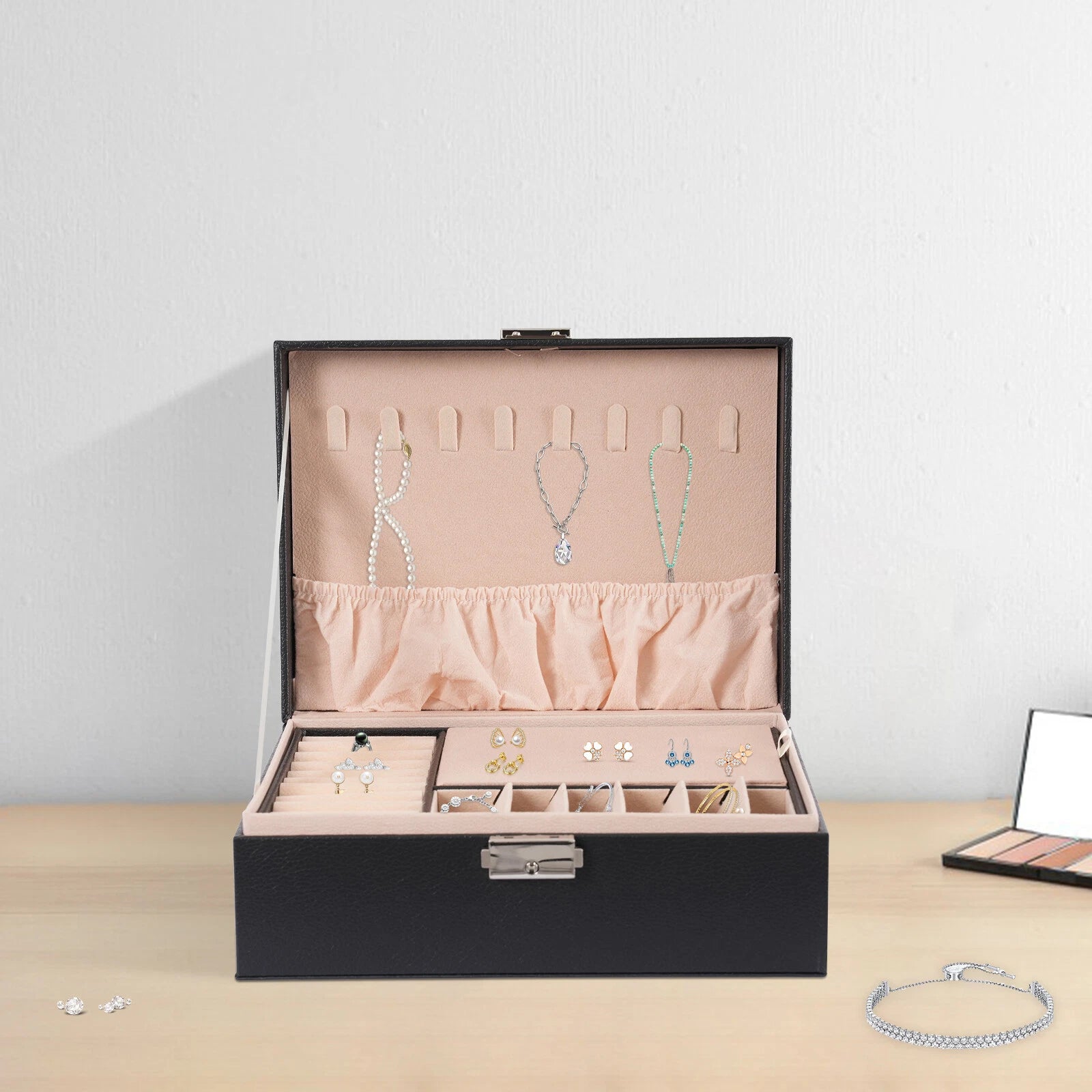 JeWelry Organizer Case 2 Layer Large Box Display Storage Case Fit Women Girls | eBay