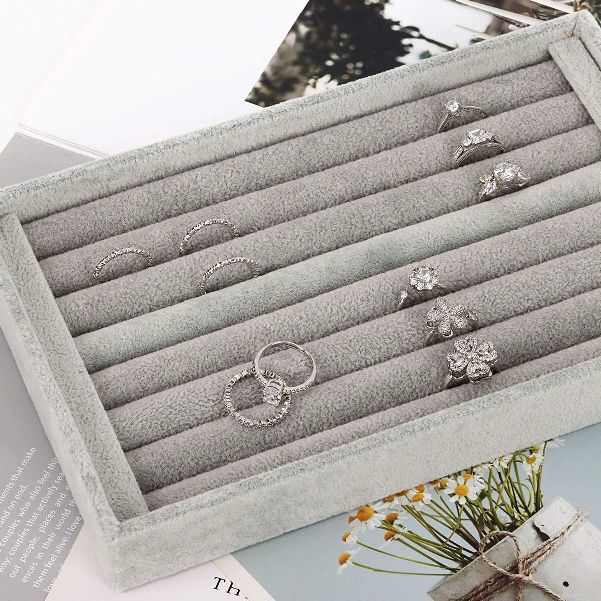 Velvet Jewelry Ring Display Organizer Case Tray Holder Earring Storage Box | eBay
