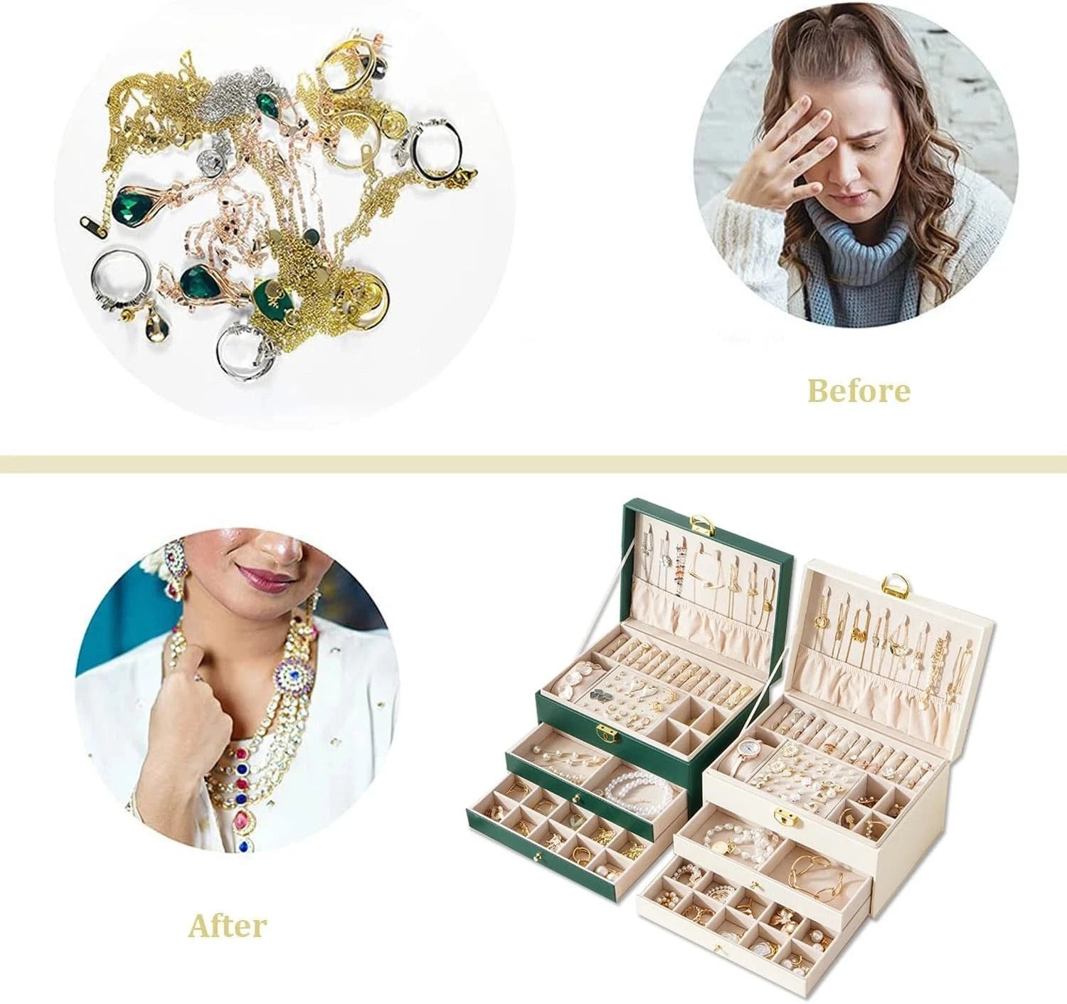 3 Layers Jewelry Box Organizer Earrings Bracelets Rings Watches Storage Case | eBay