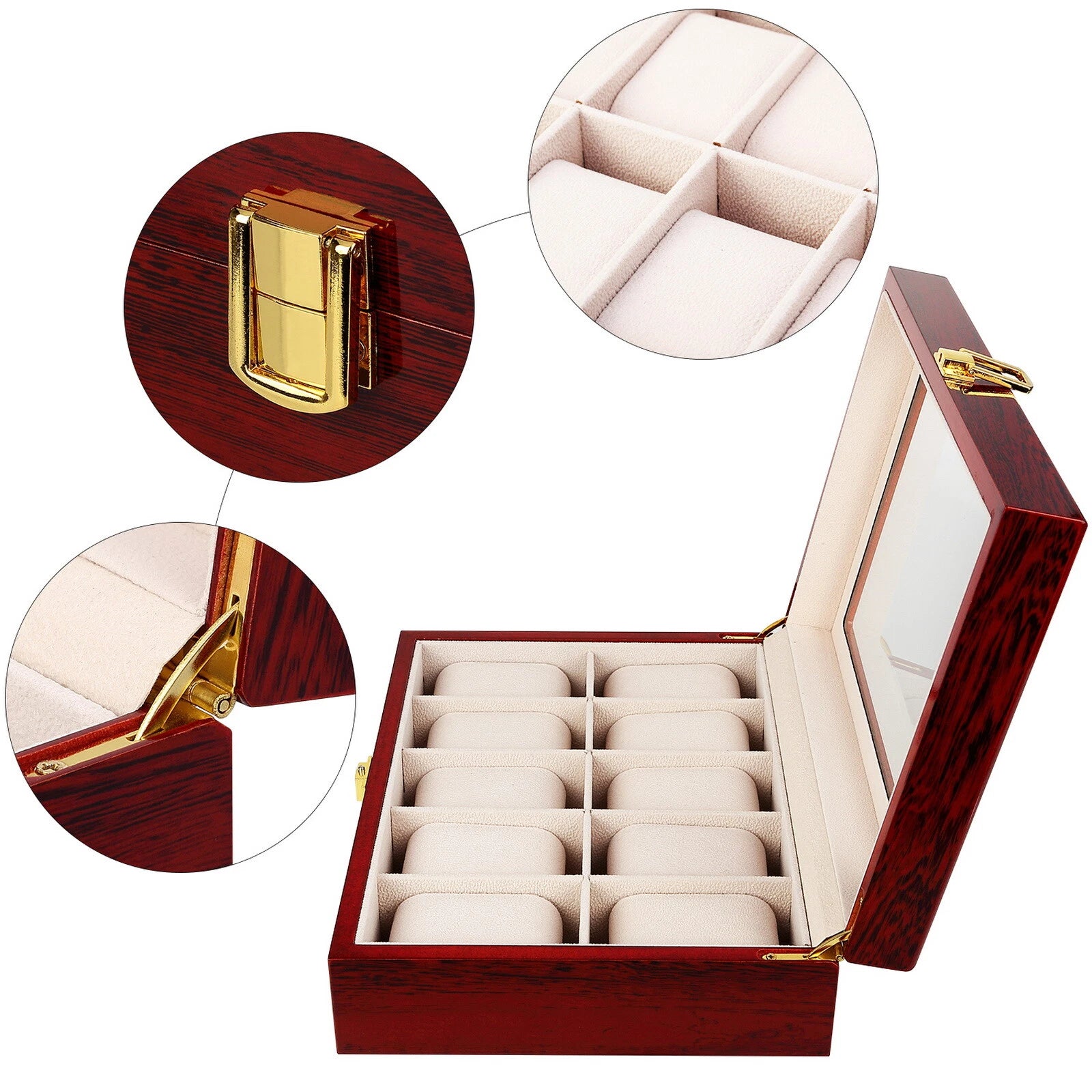 Watch Box Case Organizer Watches Holder Jewelry Storage Top Glass Display Gift | eBay