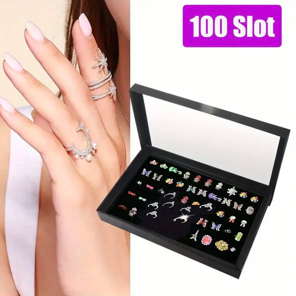 100 Slots Jewelry Ring Display Organizer Case Tray Holder Earrings Storage Box | eBay