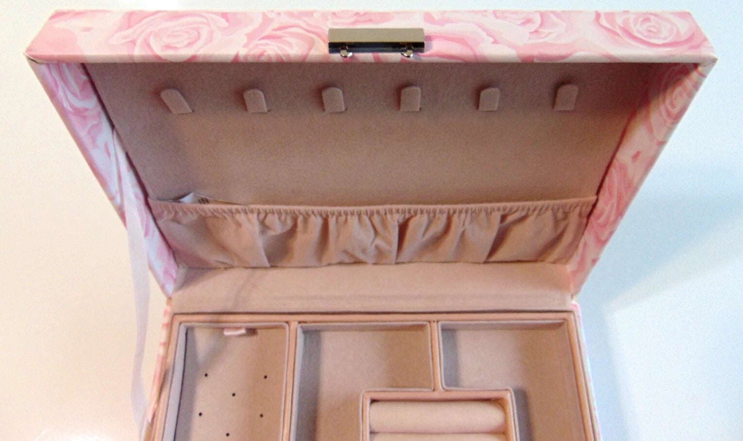 Women's Jewelry Box Pink Blush Floral Roses Storage Case Organizer Compartments | eBay