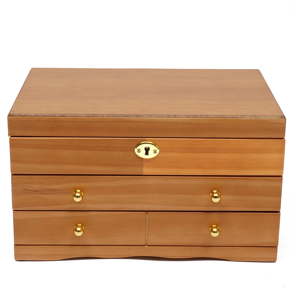 Large Capacity Wooden Jewelry Box W/ Safe Lock 3 Layers Retro Storage Organizer | eBay