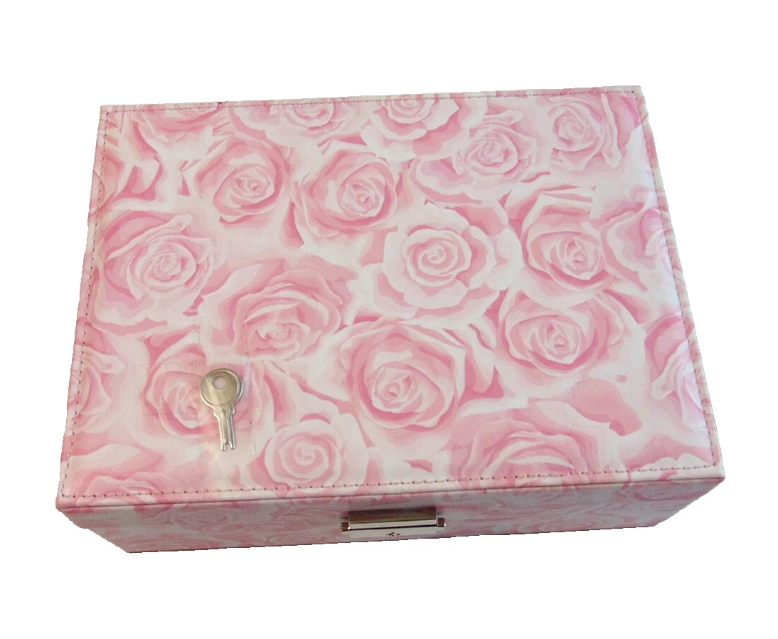 Women's Jewelry Box Pink Blush Floral Roses Storage Case Organizer Compartments | eBay