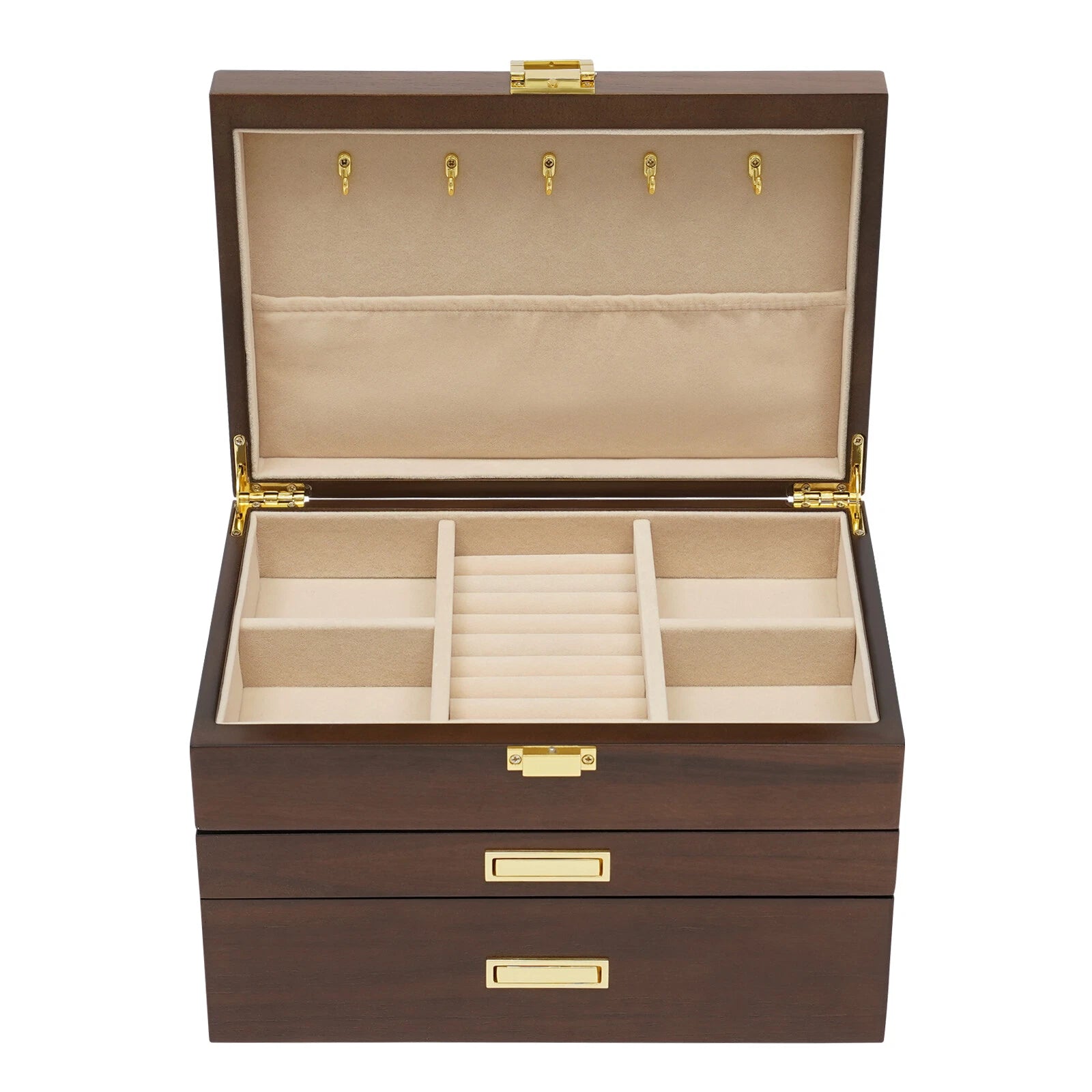 Elegant 3-Layer Wooden Jewelry Box with Pull-Out Drawers and Necklace Hooks | eBay