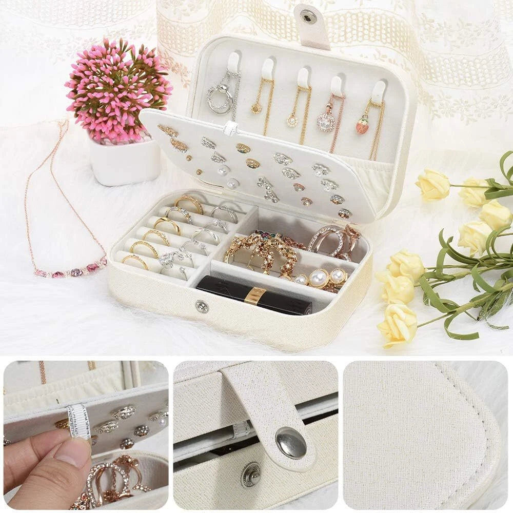 Double Layer Jewelry Box Organizer Case Rings Earrings Necklace Storage Portable | eBay