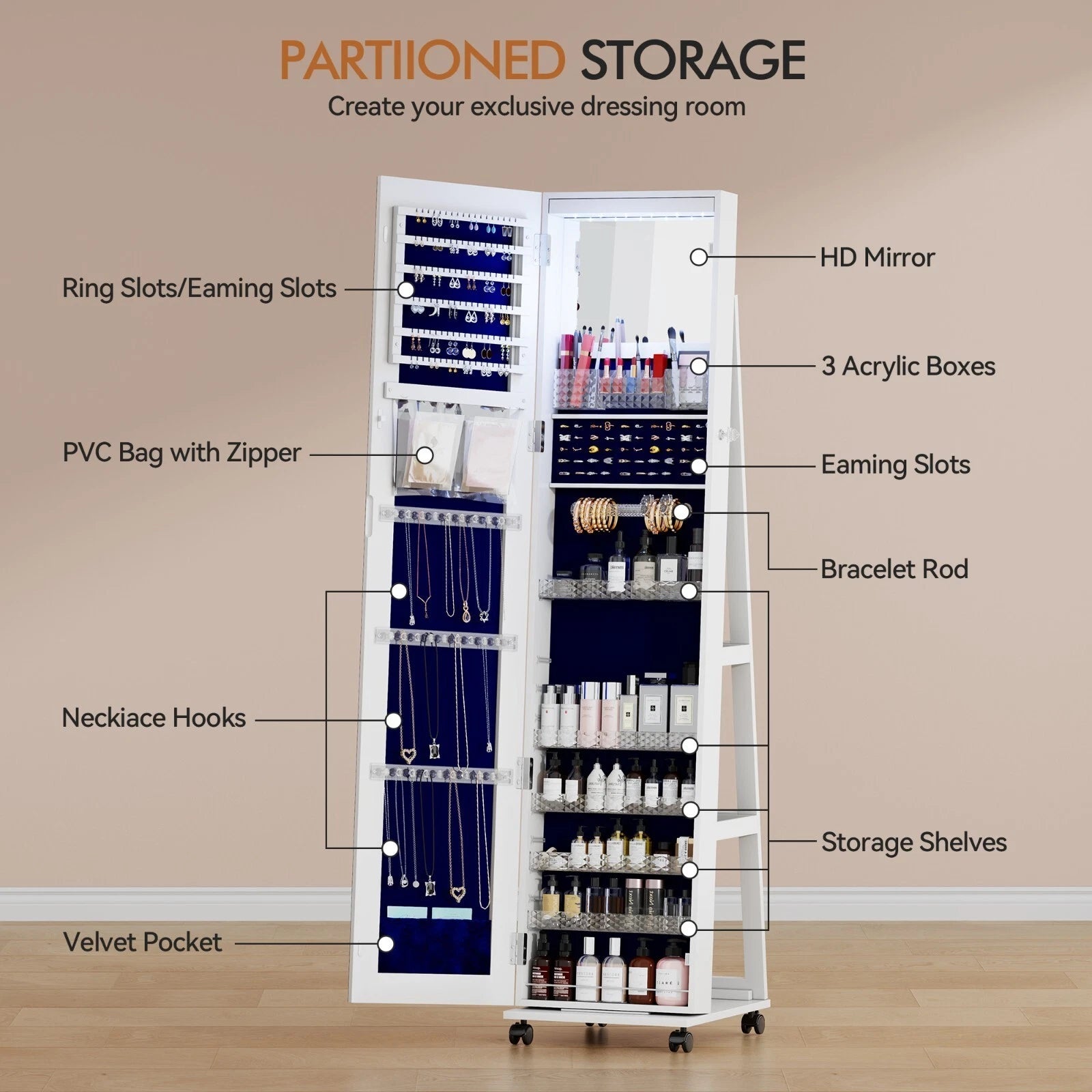 360°Rotating LED Jewelry Armoire with Lockable, Large Capacity Jewelry Organizer | eBay