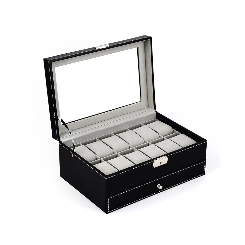US12 Slot PU Leather Lockable Watch Storage Boxes Jewelry Display Drawer Case | eBay