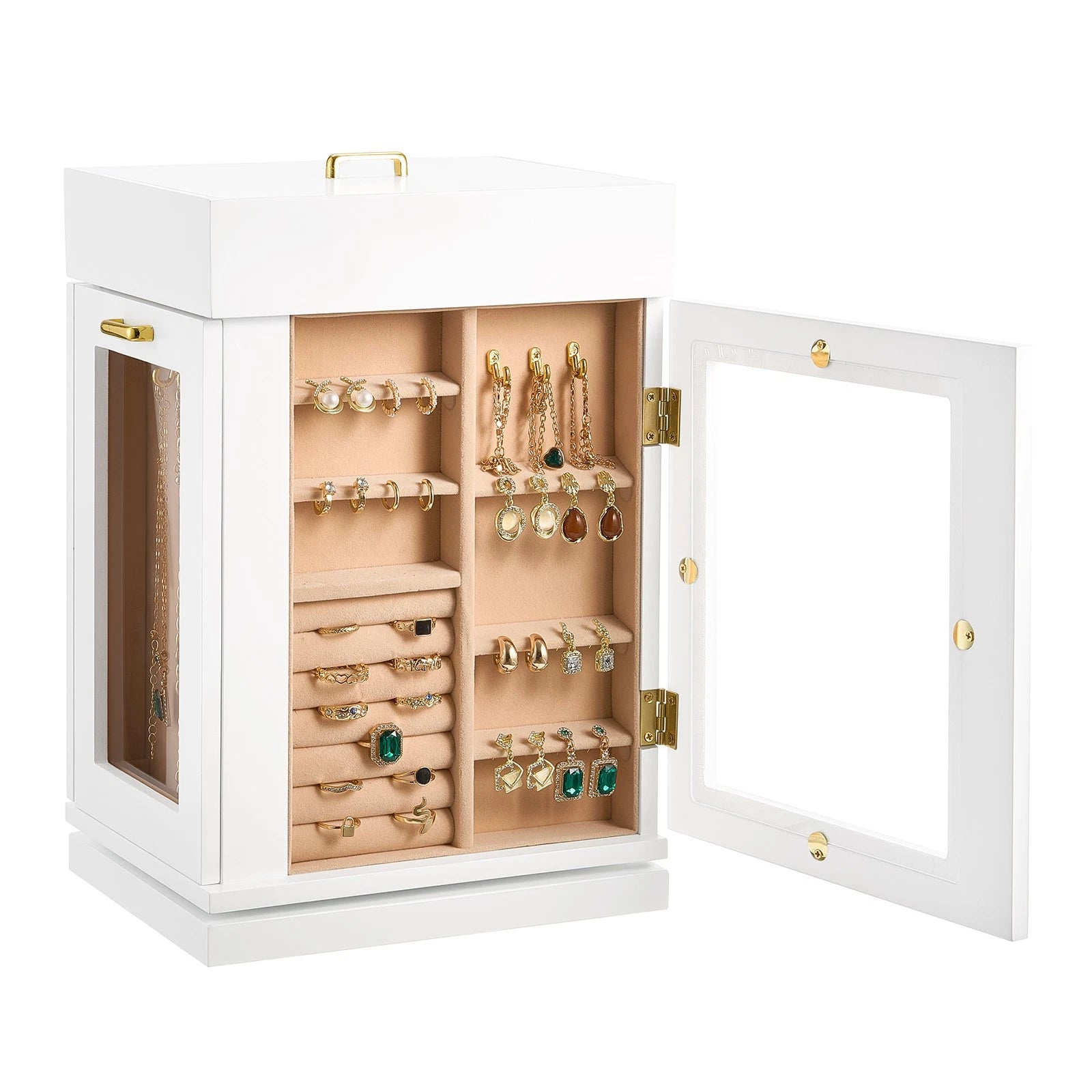 Jewelry Box 360° Rotating Jewelry Organizer with Built-in 4 Necklace Hooks White | eBay