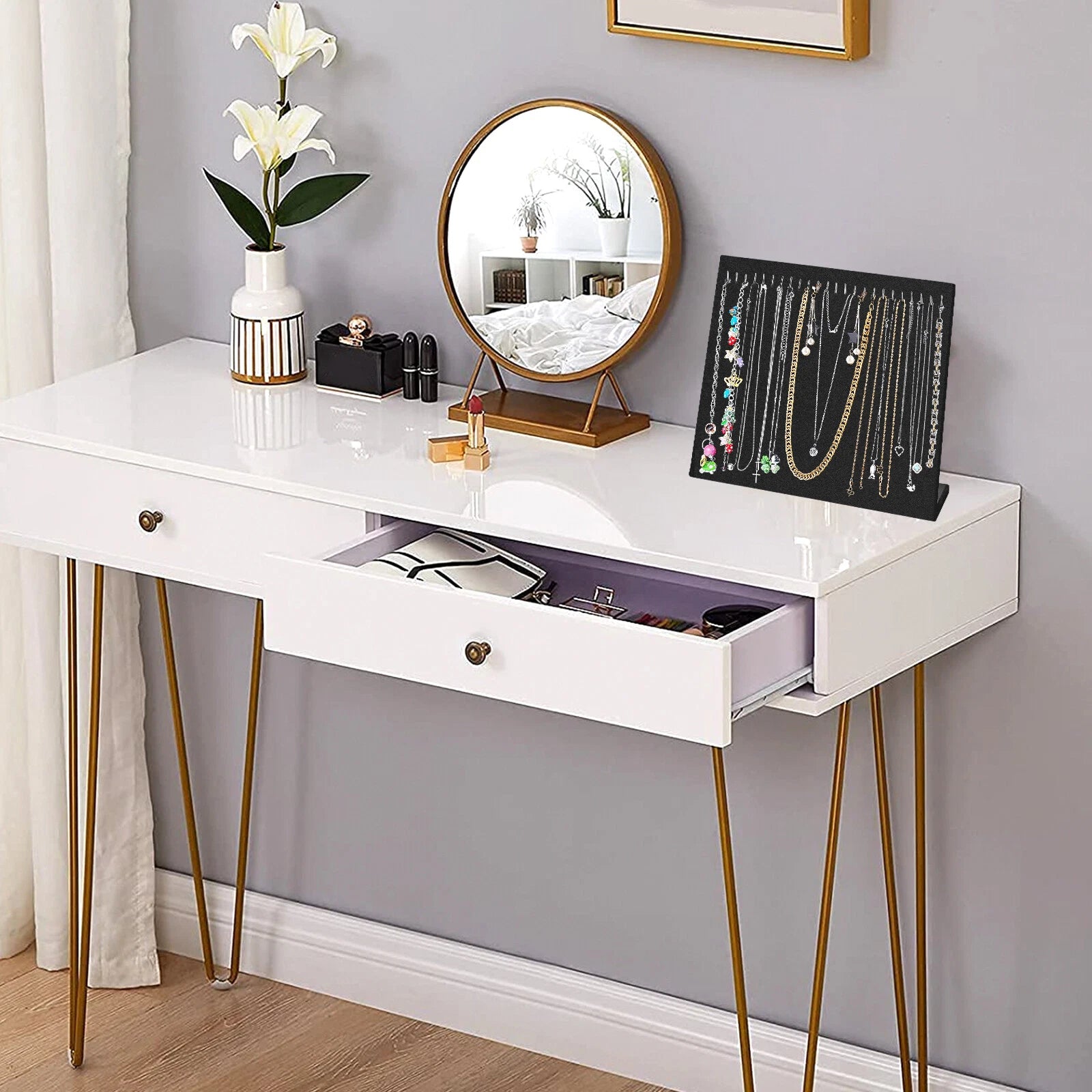 Velvet Necklace Display Stand Holder, Jewelry Chain Tray Pad Showcase Organizer | eBay