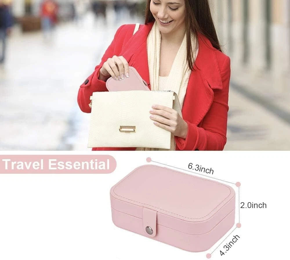 Double Layer Jewelry Box Organizer Case Rings Earrings Necklace Storage Portable | eBay