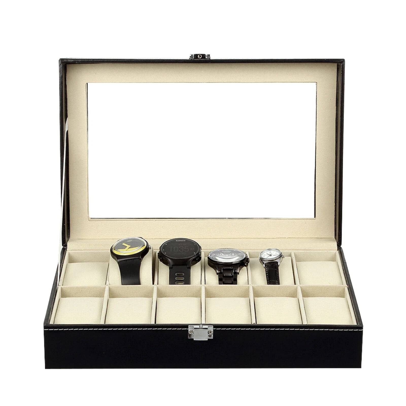 Watch Box Case Organizer Watches Holder Jewelry Storage Top Glass Display Gift | eBay